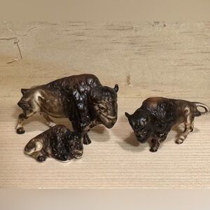 Bone China Brown Bison Figurine Set